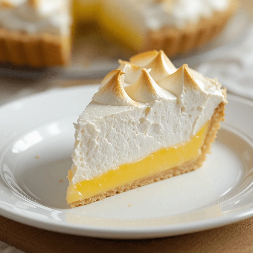 A slice of Lemon Meringue Pie with golden-brown meringue topping.