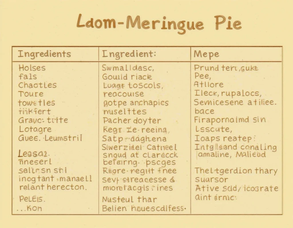 The Ultimate Guide to Lemon Meringue Pie: A Zesty Classic Dessert 7 Table listing the ingredients and their purpose for Lemon Meringue Pie.
