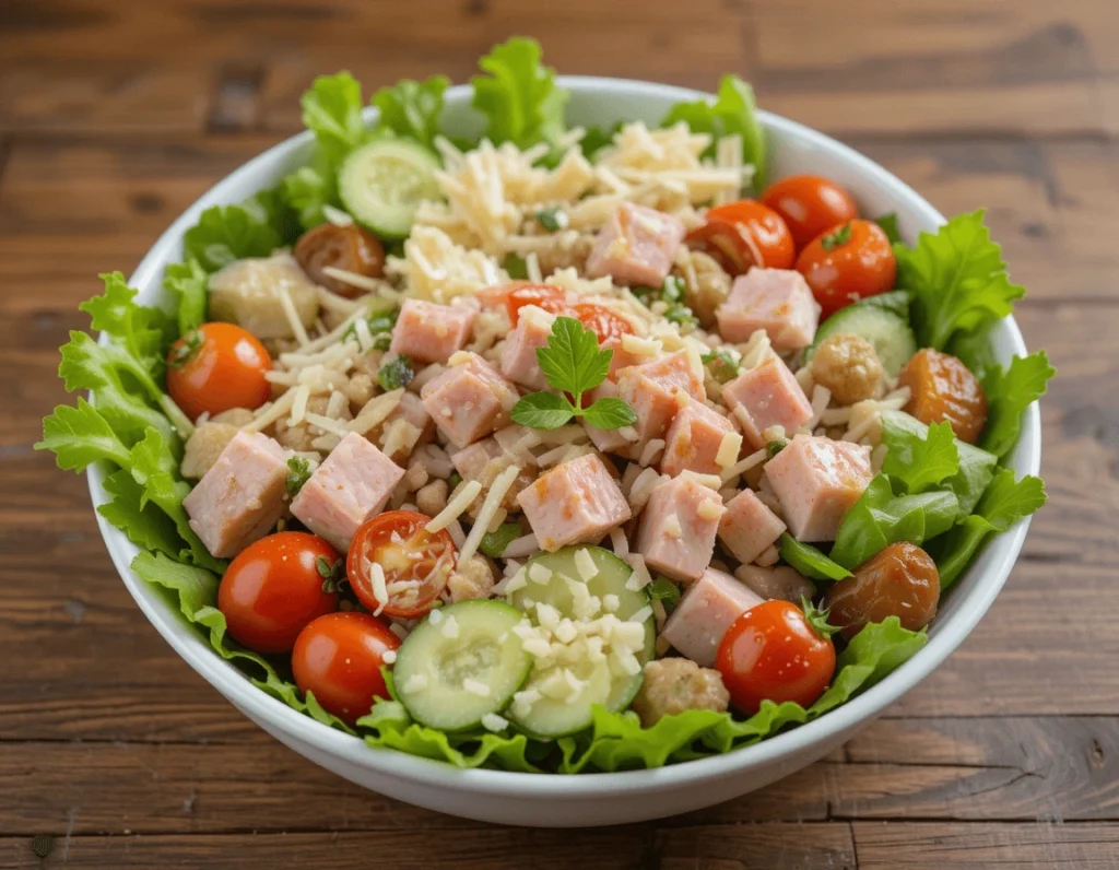 Ham Delights 6 Ham Delights Salad with fresh vegetables and ham chunks