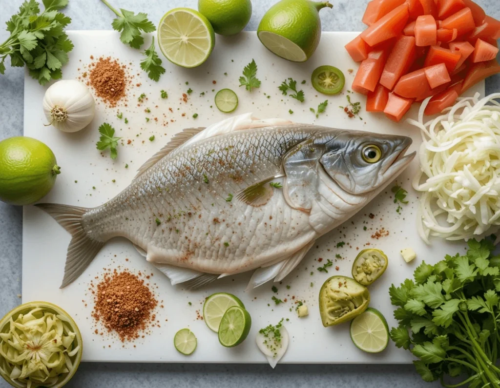 Fish taco with grilled fish, vibrant toppings, and Baja sauce