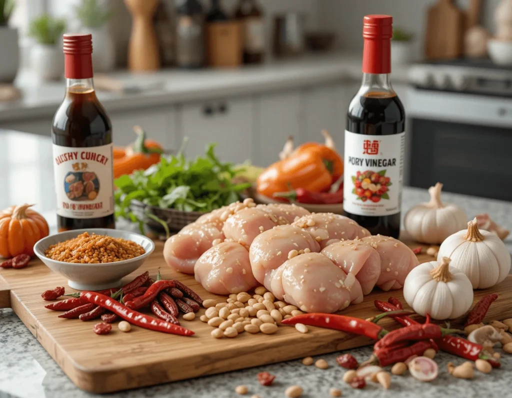 The Ultimate Guide to Kung Pao Chicken: A Flavorful Chinese Delight 7 Ingredients for Kung Pao Chicken: chicken, peanuts, dried chilies, soy sauce, rice vinegar, and fresh vegetables.