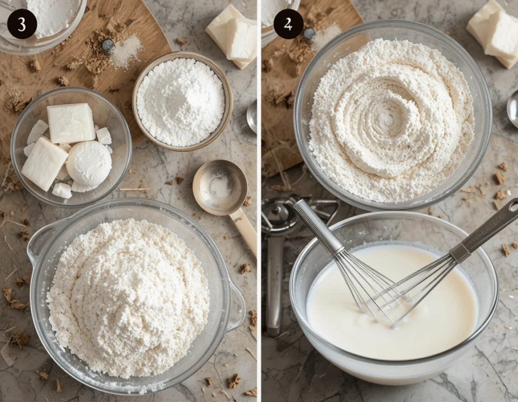 Buttermilk Drop Biscuits: The Perfect Light and Fluffy Biscuit Recipe 7 Ingredients for making buttermilk drop biscuits, including flour, buttermilk, butter, and baking powder.