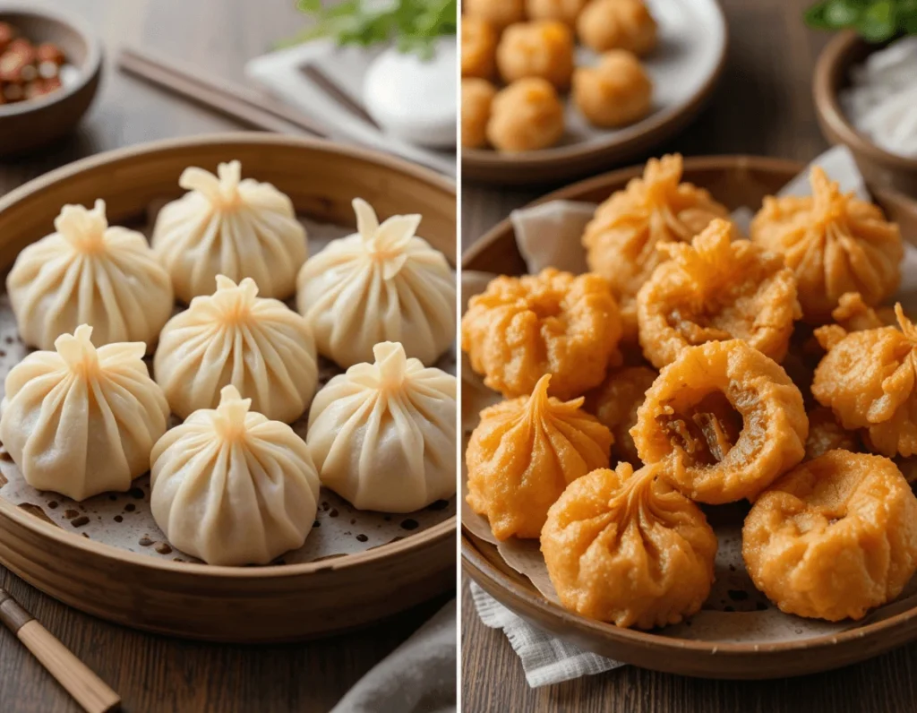 Pork Dumplings (Jiaozi): The Ultimate Guide to History, Filling, and Cooking Tips 8 Comparing Chinese Jiaozi and Korean Mandu dumplings on a plate