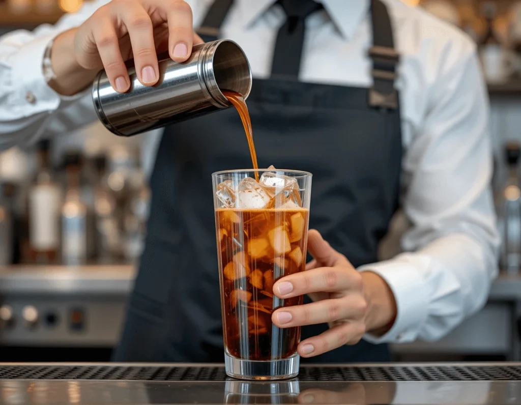 Iced Brown Sugar Shaken Espresso: The Ultimate Guide to This Trendy Drink 8 Barista Pouring Espresso into Cocktail Shaker with Ice