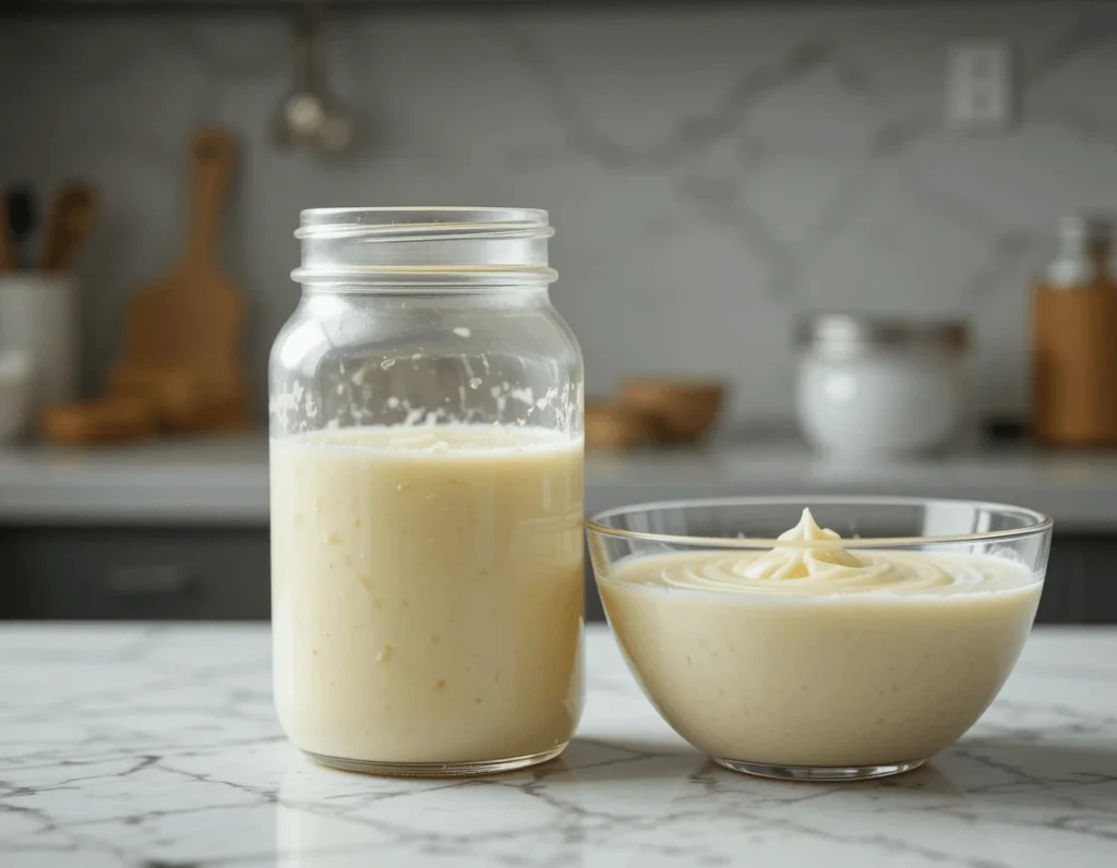 Creamy Garlic Salad Dressing: The Ultimate Guide to Making a Perfectly Delicious Dressing for Every Salad 9 Two jars of creamy garlic dressing, one too thick and the other smooth and creamy, illustrating common mistakes.