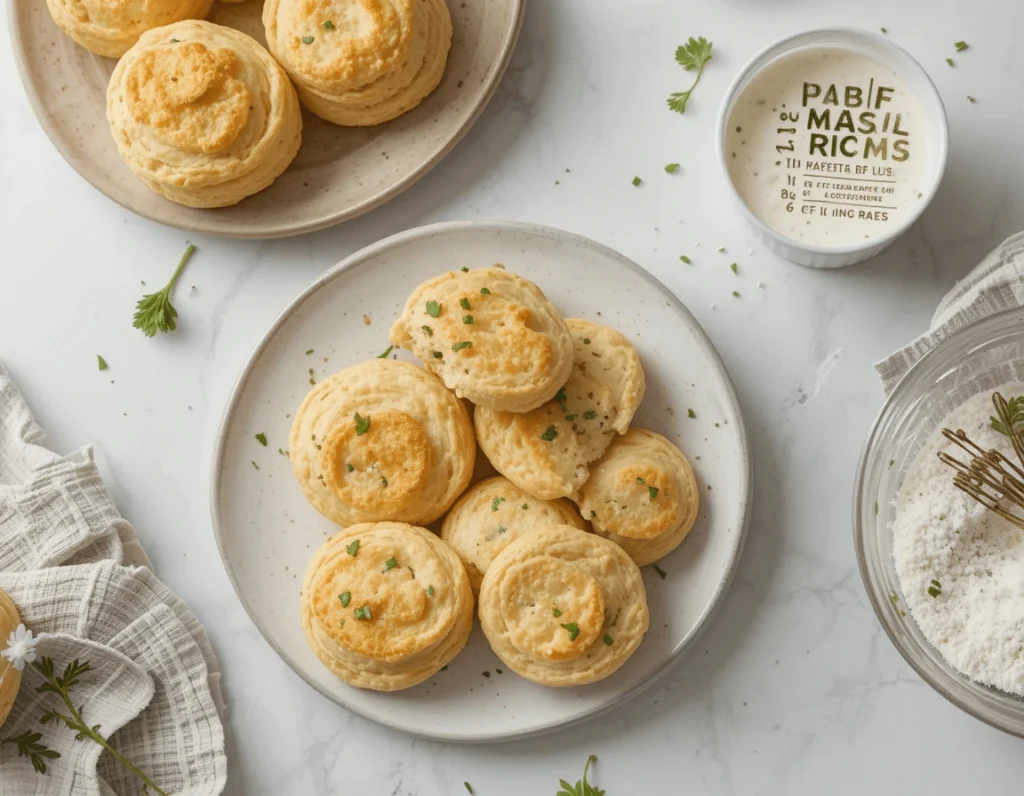 Buttermilk Drop Biscuits: The Perfect Light and Fluffy Biscuit Recipe 10 Buttermilk drop biscuits with a small bowl of nutritional information.