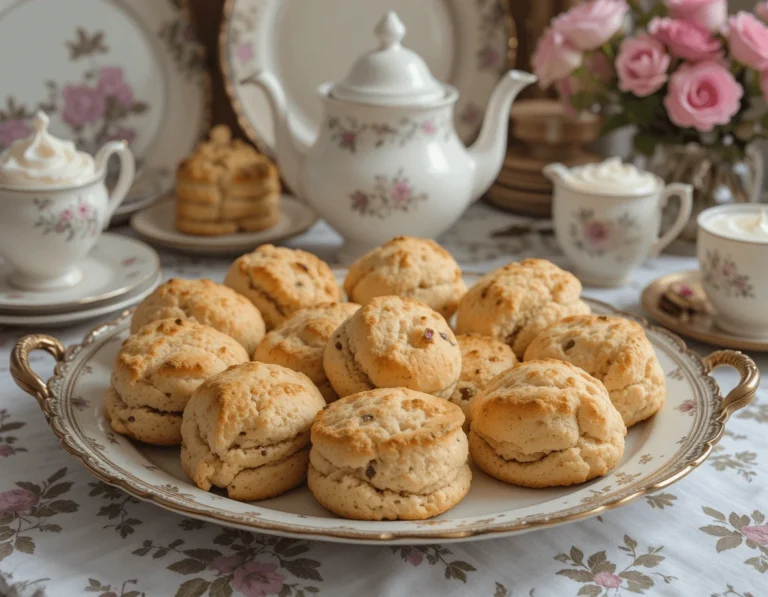 Afternoon Tea Scones: The Ultimate Guide to Making, Serving, and Enjoying Them 11 Assorted scones served on a vintage tray with clotted cream and jam