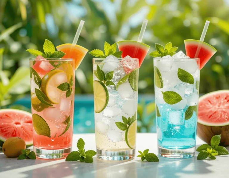 Watermelon Mint Lemonade - The Ultimate Summer Refreshment Recipe 11 Different variations of watermelon mint lemonade served with lime juice, sparkling water, and coconut water, each with fresh garnishes."