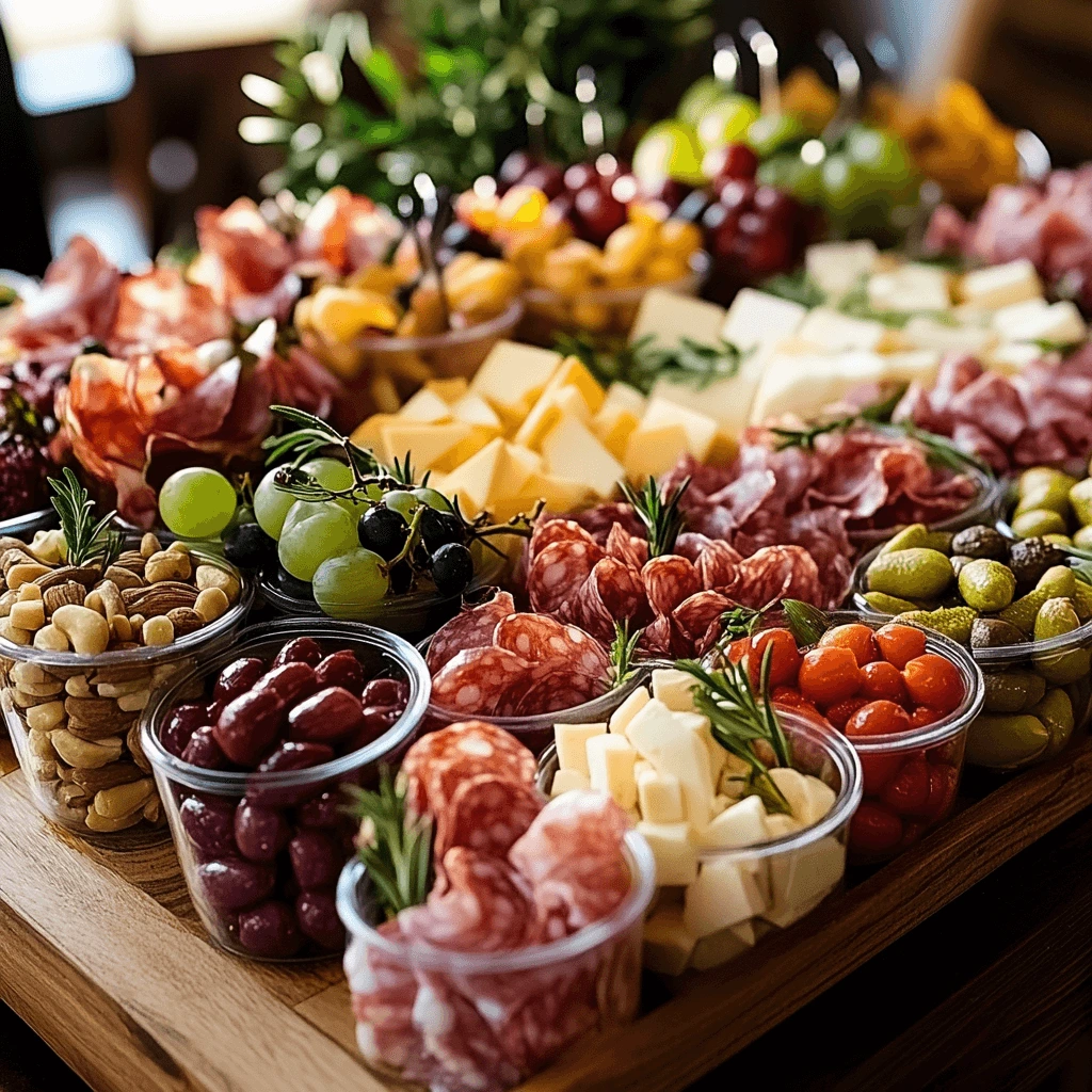 Create the Perfect Individual Charcuterie Cups: A Complete Guide 9 "Individual charcuterie cups arranged on a wooden serving tray, ready for a party or gathering."
