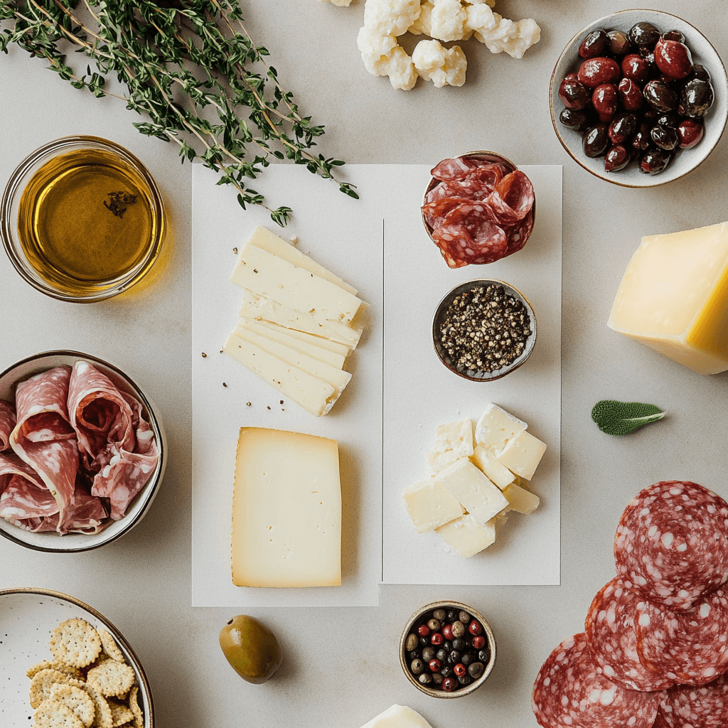 Create the Perfect Individual Charcuterie Cups: A Complete Guide 10 "Recipe card with instructions and ingredients for making individual charcuterie cups, laid on a wooden table."